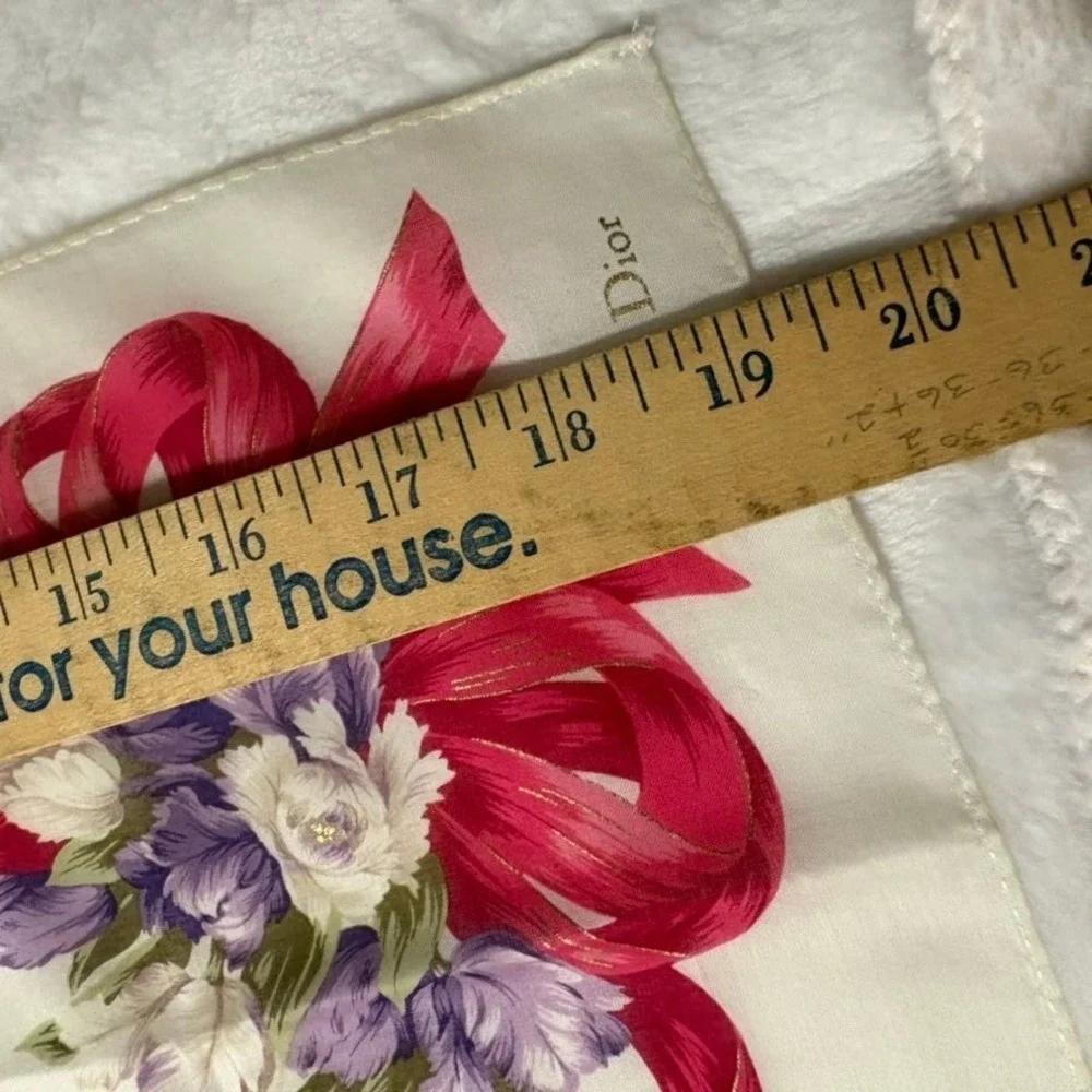 Vtg CHRISTIAN DIOR Scarf Handkerchief Floral Tulip White Purple Red Gold 19